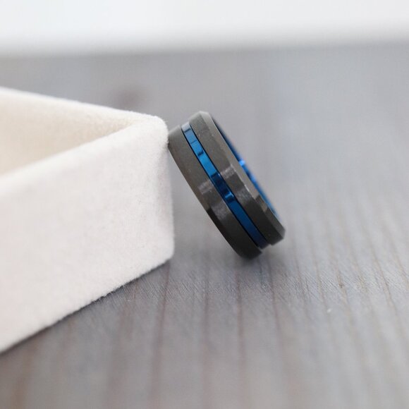 Other - Mens Ring 8mm 2-Tone Metallic Gray/Blue Square Edge Ring Stainless Steel Wedding
